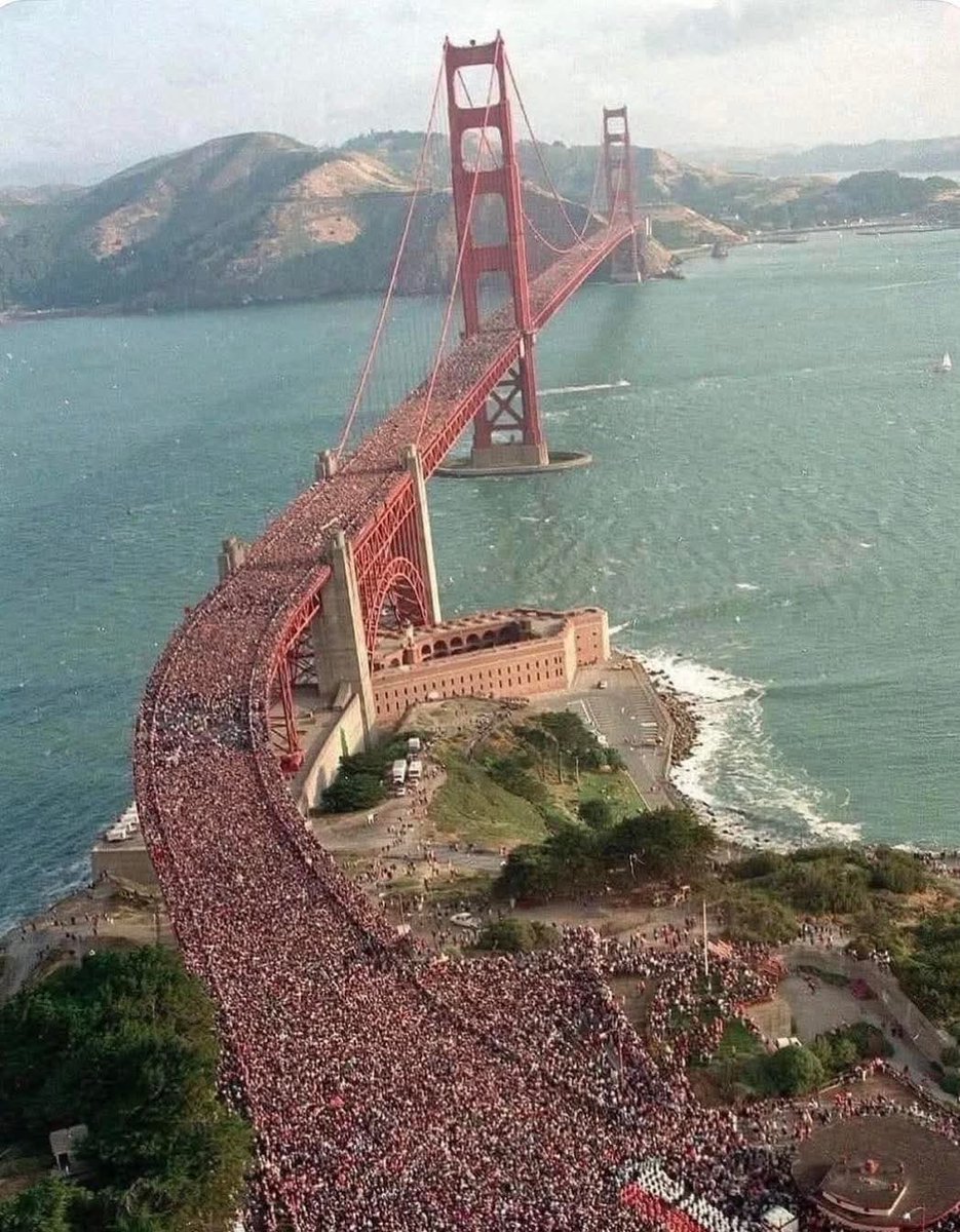 In 1987, an estimated 800,000 people flocked to the Golden Gate Bridge for its 50th anniversary. The weight of the large crowd caused the bridge to sag 7 feet, flattening its usual convex shape. Engineer Daniel E. Mohn reaffirmed the bridge was not overstressed as a result of