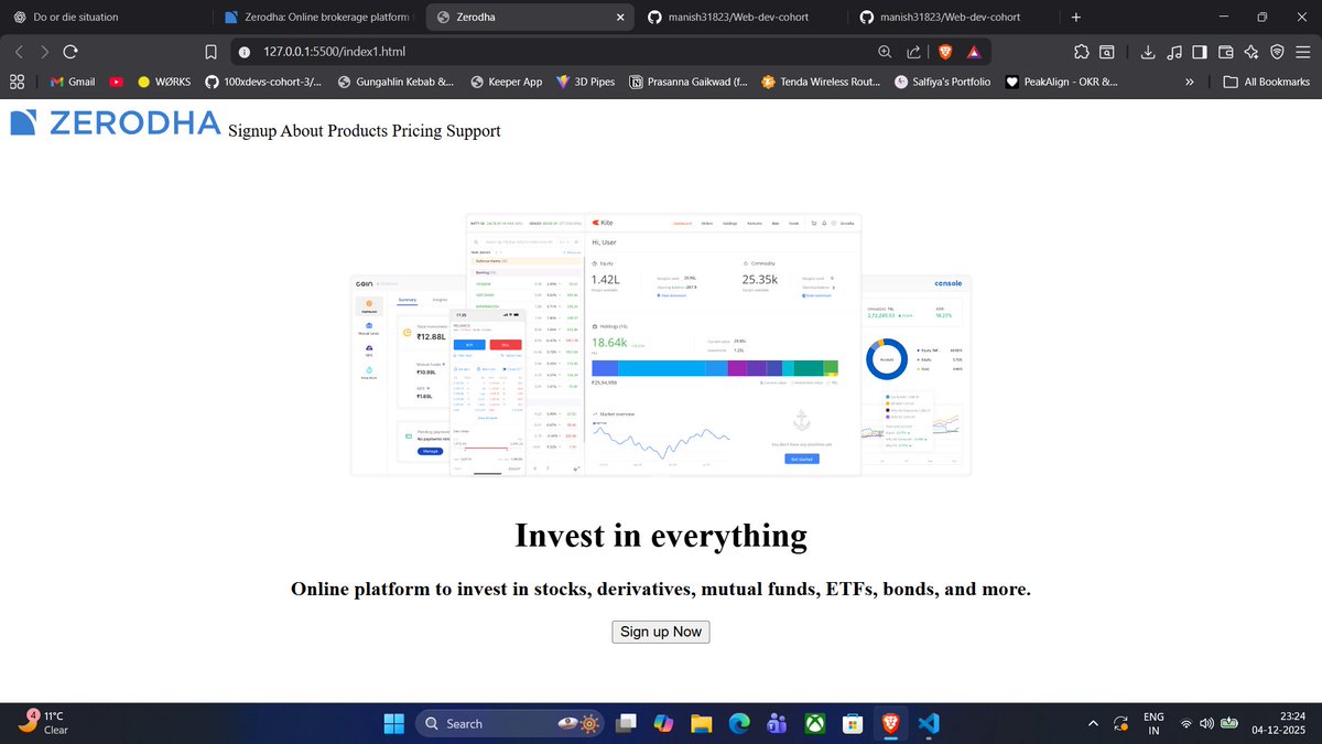 manish_twt7's tweet image. Day 2 of my Web Dev Learning 🚀
Built a clean Zerodha-style landing page using pure HTML.
Focusing on understanding structure before jumping into CSS &amp;amp; JS.
Today Learn About Tags and attributes In HTML
#100xDevs #Day2 #WebDevelopment #HTML**