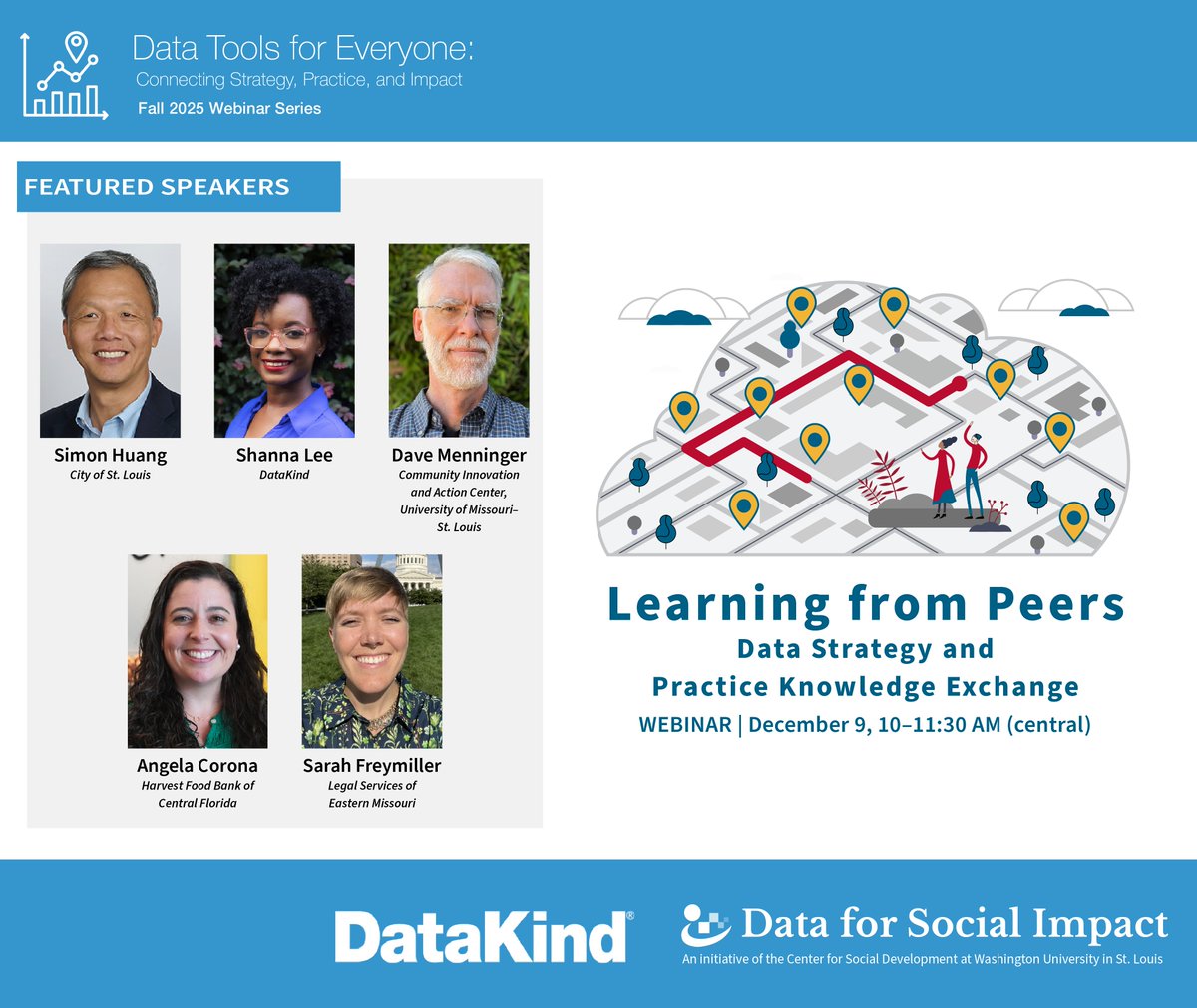 csdwustl's tweet image. We're excited to share the lineup of speakers for the final event in the Data Tools for Everyone Series, CSD's collaboration with @DataKind. Register to join us next Tuesday, Dec. 9, at 10 (CT): sites.wustl.edu/csd1/data-tool…

#DataforImpact #DataforGood #DataCollaboration