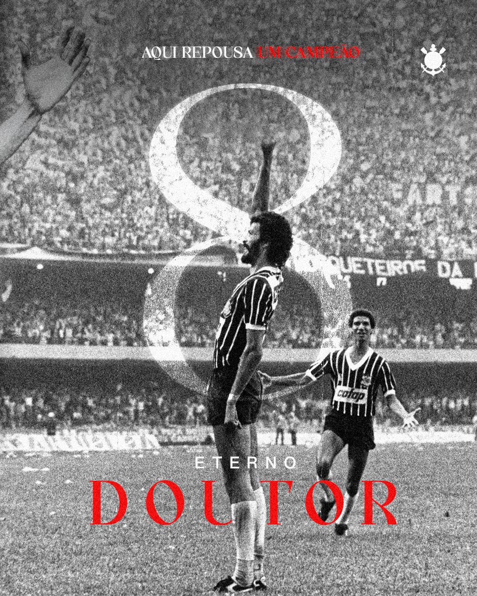 Corinthians's tweet photo. “Quero morrer em um domingo e com o Corinthians Campeão” ✊🏾8️⃣

Há 14 anos, Sócrates nos deixava com seu desejo cumprido. 🖤🤍

O Pacaembu estava lotado para homenageá-lo e celebrar mais um Brasileirão para o Coringão. 🏴🏳️

#CulturalDoCorinthians
#VaiCorinthians https://t.co/eb3oAqqxHx