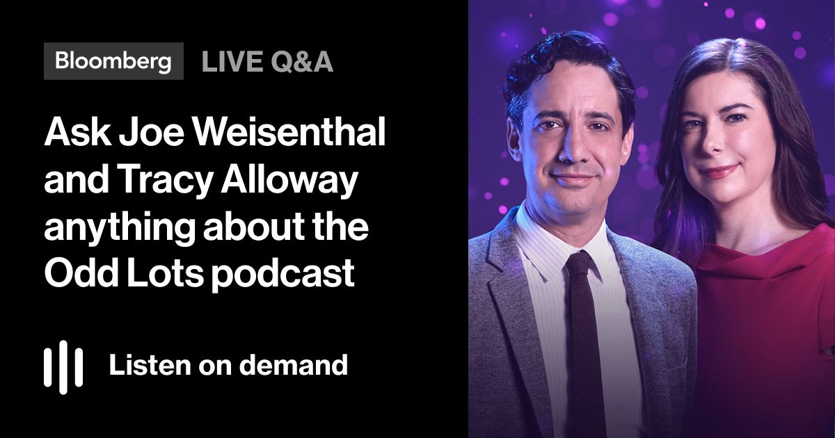 🎧 <a href="/TheStalwart/">Joe Weisenthal</a> and <a href="/tracyalloway/">Tracy Alloway</a> answered dozens of questions from fans of Bloomberg's Odd Lots podcast. Listen to their Live Q&amp;A conversation with <a href="/davidgura/">David Gura</a>: bloom.bg/4phGzlA