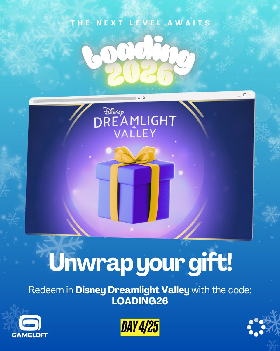 gameloft's tweet image. We are bringing a little extra magic ✨

Step into @DisneyDLV and enjoy your special festive gift using the code LOADING26.

🎁 A small holiday boost as we close an incredible year. #Loading26

The code will be available until January 1st 2026.