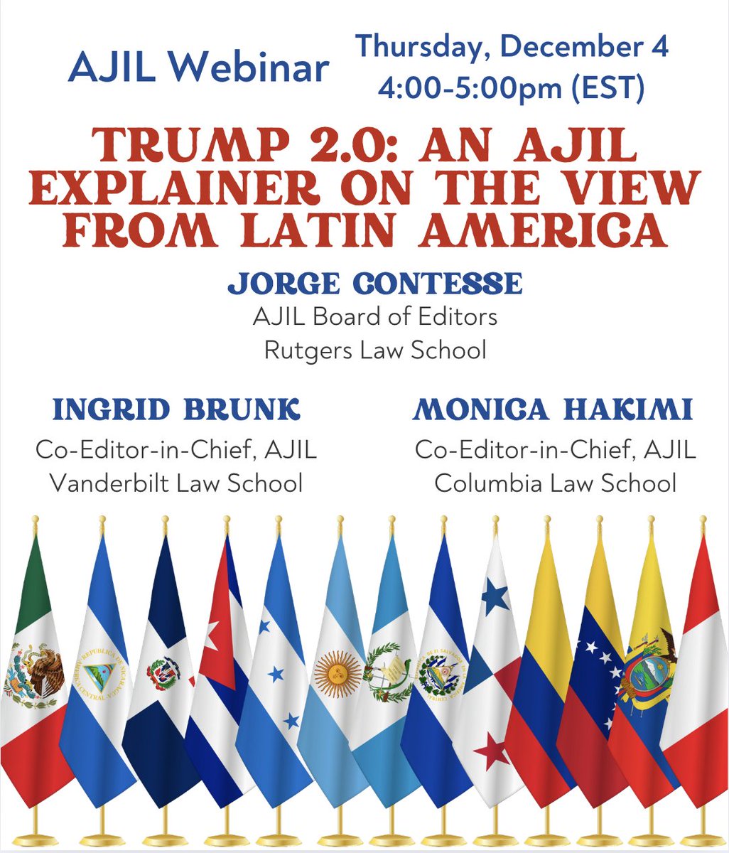 Today we have two webinars featuring AJIL Board members Jaya Ramji-Nogales and <a href="/jorgecontesse/">Jorge Contesse</a> with Ingrid Brunk and Monica Hakimi, discussing changes in int'l law as a result of policies under the second Trump Administration.

Register here: cambridge.org/core/journals/…