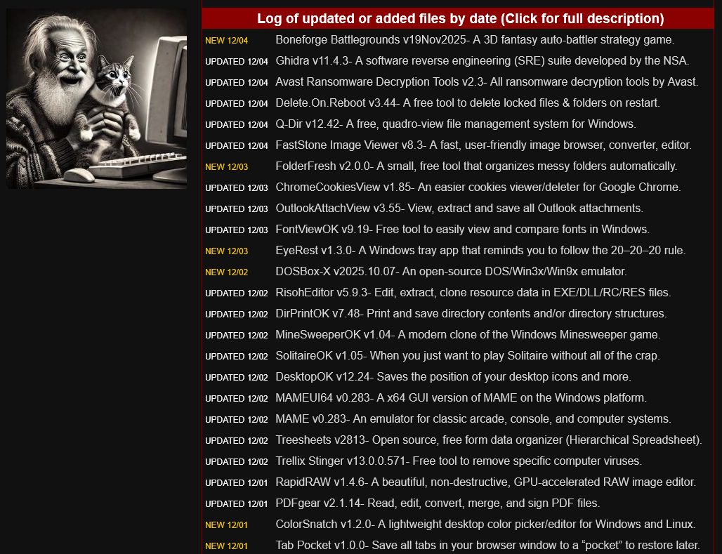 GeekOnTheLoose's tweet image. Think of us as the free CD stuck to the back of your computer magazine. 💿 
Today&apos;s list of free/clean software 
from OlderGeeks.com
No ads - no crapware - no b.s. since 2008! 
Missouri Ozarks, USA

#FreeSoftware
