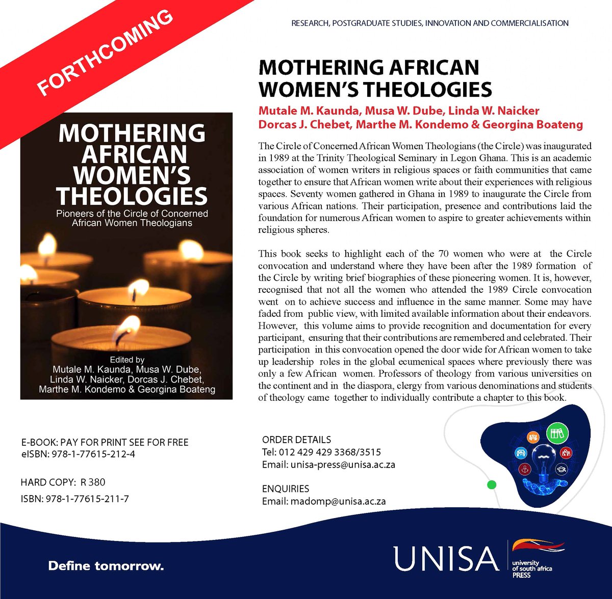 press_unisa's tweet photo. Forthcoming book published by UNISA Press: Mothering African Women's Theologies.
#unisapress #theology #africanhistory #theologians #newbookrelease https://t.co/vRY2CNnQrP