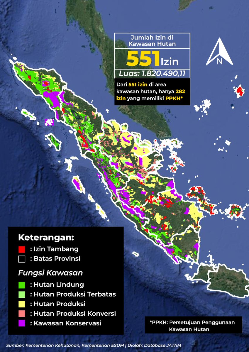 <a href="/LaodeMSyarif/">Laode M Syarif</a> <a href="/bersihkan_indo/">Bersihkan_Indo</a> Kabar buruk lainnya, hutan Sumatera yang seharusnya menjadi benteng terakhir iklim dan sumber air, juga sedang dikepung tambang.

Setelah kami cocokan dengan data sebaran izin tambang di Sumatera, terdapat 551 izin tambang yang berada langsung di dalam kawasan hutan dengan luas