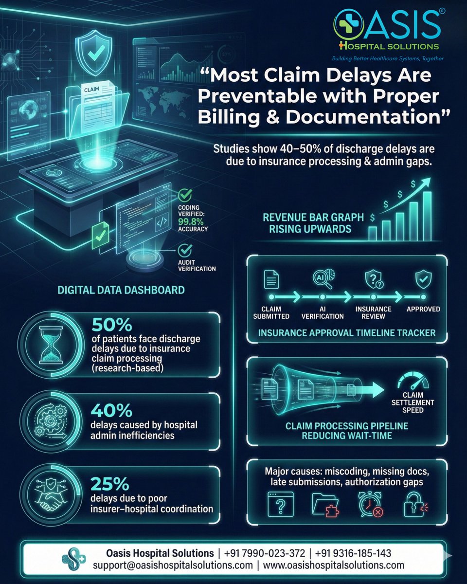 OasisSolution's tweet photo. ⏳ Claim Delays Are Not Inevitable. They’re Fixable.

Most claim delays happen because of documentation gaps, admin inefficiencies, and poor insurer coordination — not because the system is slow.

#HospitalBilling #ClaimDelays #MedicalClaims #TPAProcessing #CashlessClaims https://t.co/M4WBxRBVvY