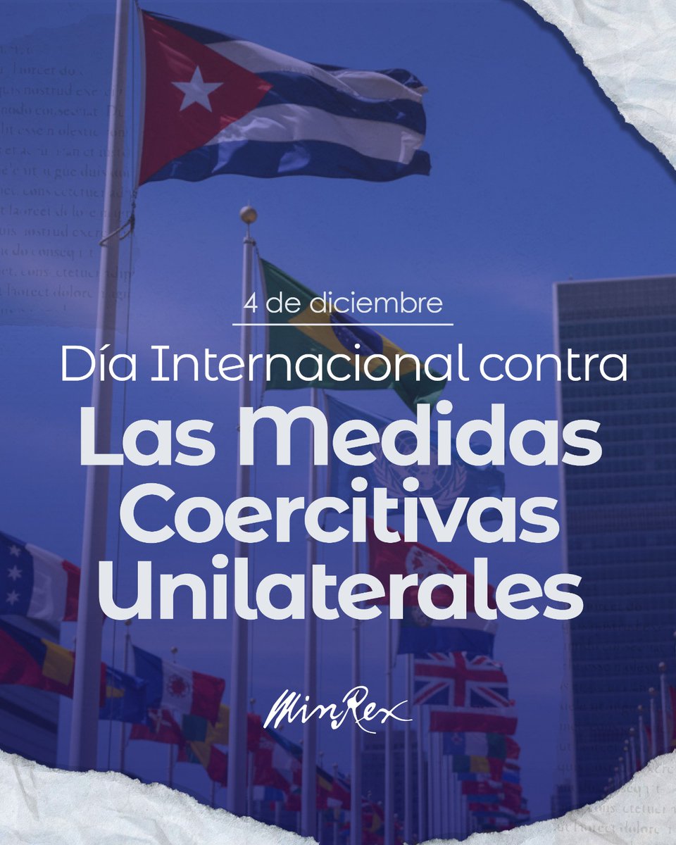 BrunoRguezP's tweet image. Hoy, por primera vez, se celebra el Día Internacional contra las Medidas Coercitivas Unilaterales, como parte de los esfuerzos para crear conciencia global sobre el impacto negativo de esas acciones, contrarias al Derecho Internacional y a la Carta de la @ONU_es.

Reiteramos el…