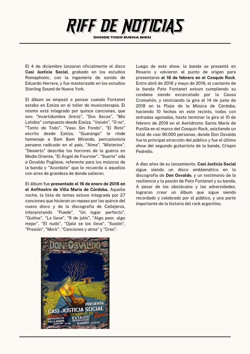 Casi Justicia Social I: 10 años desde que suena Don Osvaldo 

La nota completa también la encontrás en riffdenoticias.blogspot.com/2025/12/casi-j…