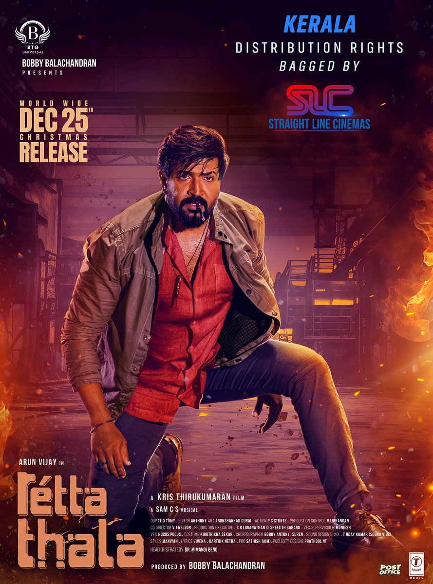 arunvijaynetwo1's tweet photo. Namaskaram, Kerala π΄
The storm crosses the border πͺοΈ
#RettaThala 's Kerala distribution rights bagged by #StraightLineCinemas β€οΈ
@arunvijayno1 βs #RettaThala hits worldwide 25-12-25.
Produced By- @bbobby @BTGUniversal
Directed By- @kris_thiru1
A @SamCSmusic 's Musical https://t.co/7qVaQZI6ul