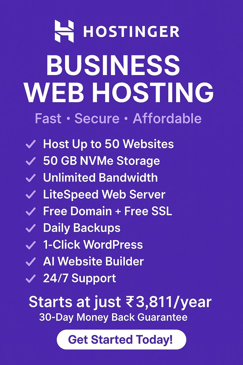 hostchoicein's tweet image. HOSTINGER BUSINESS WEB HOSTING
Starts at just ₹3811/year (Host upto 50 Websites + Free Domain)

👉 Start Now!
hostchoice.in/visit/hostinge…

#WebHosting #wordpressdevelopers  #BusinessGrowth #PutinInIndia #BlackFriday #CyberMonday #CyberMondaySale #CyberMonday2025 #Ashes #StartupIndia