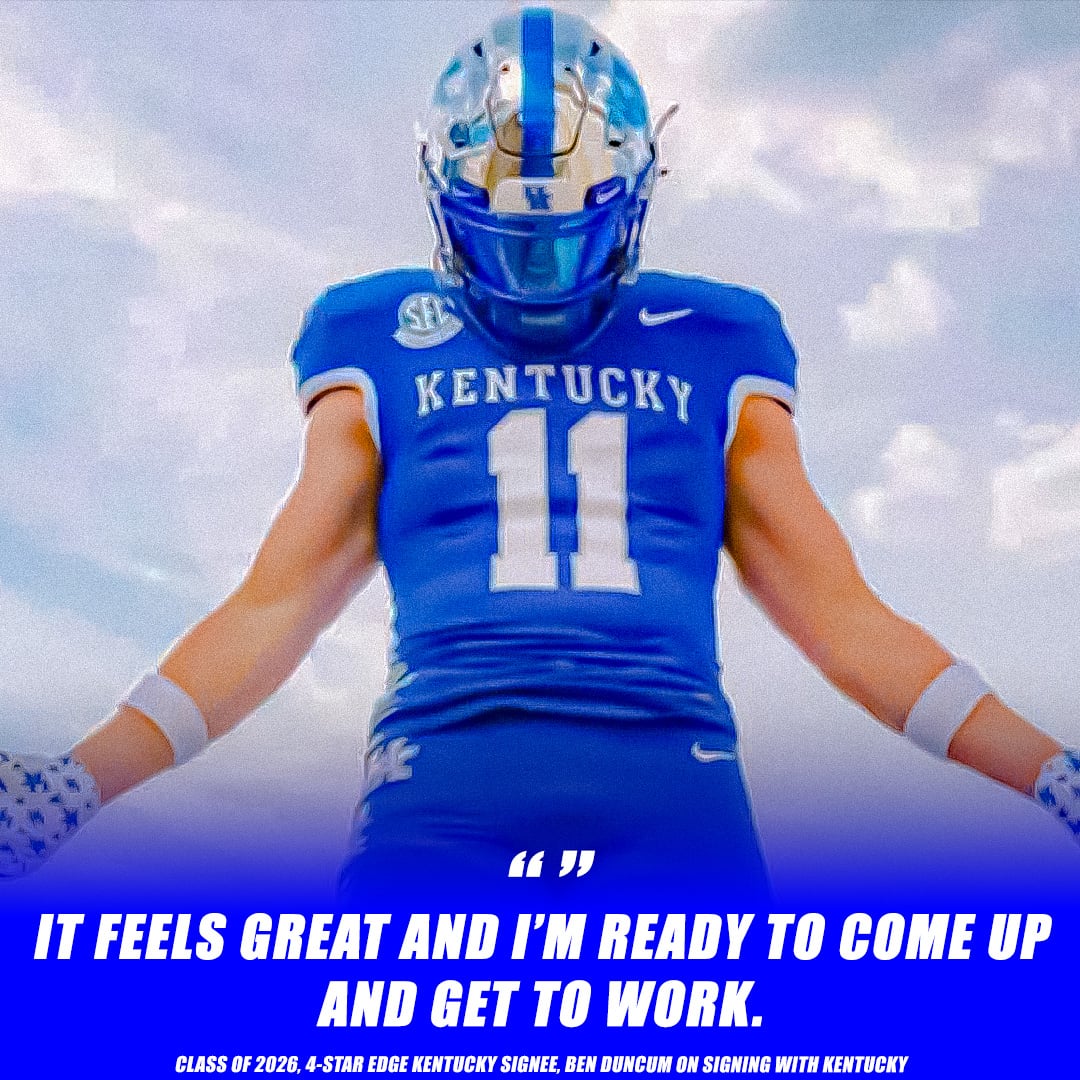 CBeasmoreSports's tweet image. With Early National Signing Day taking place Wednesday, several Class of 2026 signees shared their excitement about officially committing to Kentucky:

Ben Duncum, 4-star EDGE: “It feels great and I’m ready to come up and get to work.”

Isaiah McMillian, 3-star DB: “It’s a…