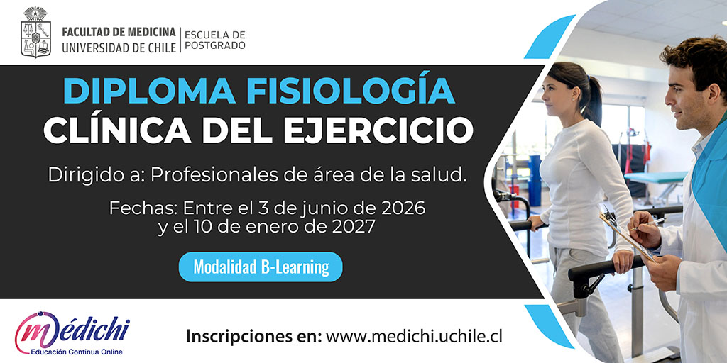 💪 Diploma Fisiología Clínica del Ejercicio (B-Learning 2026)  

Comprende y evalúa factores fisiológicos que afectan la capacidad física en pacientes con ECNT y su respuesta al ejercicio.  

📷 3 jun 2026 – 10 ene 2027  
Cupos limitados → medichi.uchile.cl/diploma-fisiol… #medichiuchile
