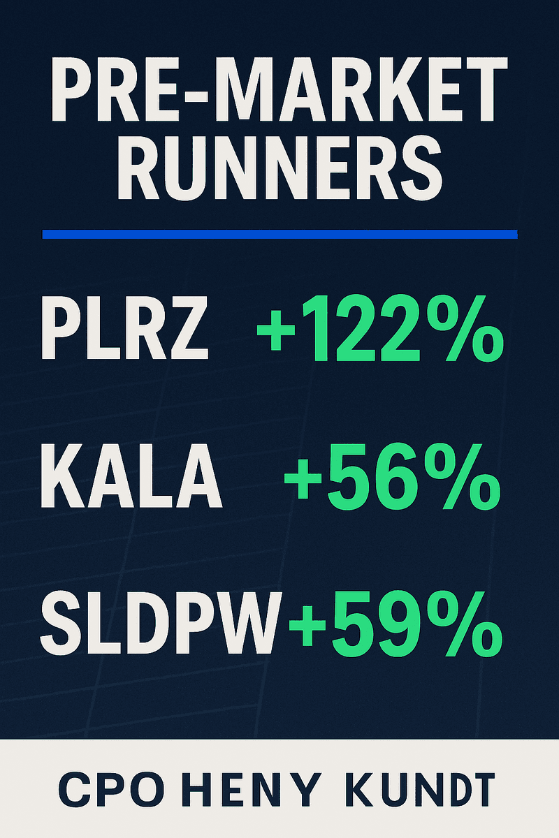 Pre-market small cap surge today.
PLRZ +122%
KALA +56%
SLDPW +59%
Momentum is building across speculative names. SCN is tracking catalysts and setups for the open.
Comment “REPORT” and I’ll send you the guide.
For immediate small cap news subscribe: smallcapnetwork.com/subscribe/