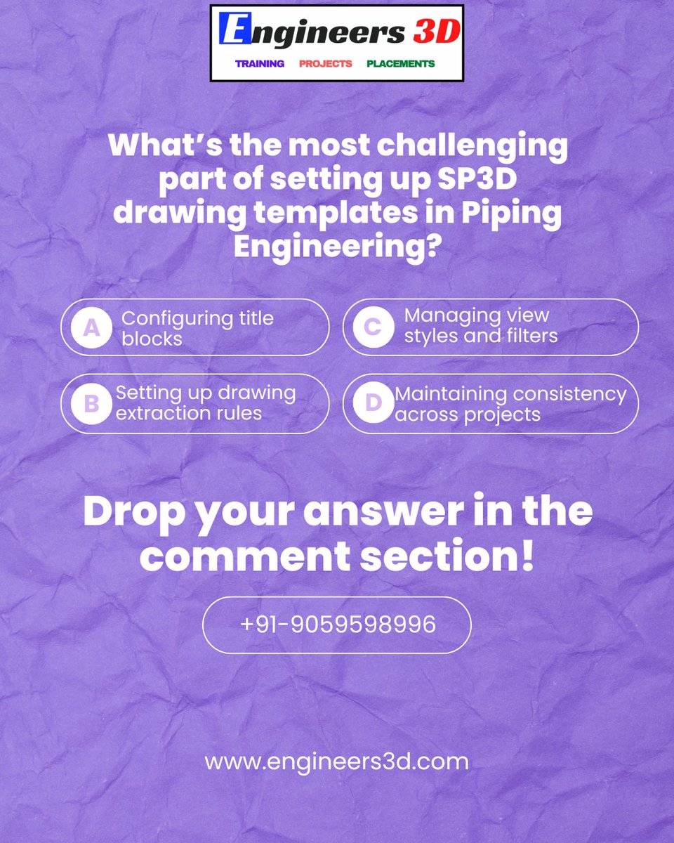 Engineers3d's tweet image. Engineers, let’s settle this! SP3D drawing templates and title blocks can be a wild ride—so what’s your biggest challenge? Dive into our poll and share your vibe. Your vote sparks smarter workflows! Join the fun now and boost team creativity.#SP3D #SmartPlant3D #PipingEngineering