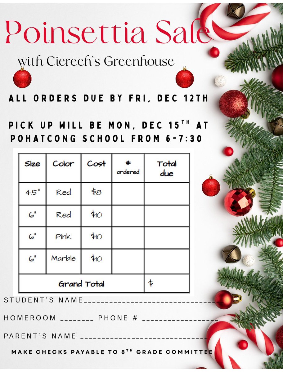 The Annual 8th Grade Poinsettia Sale is here!! 🌺

Order forms will be coming home with your students ASAP. Thank you for supporting the 8th Grade Class of 2026!