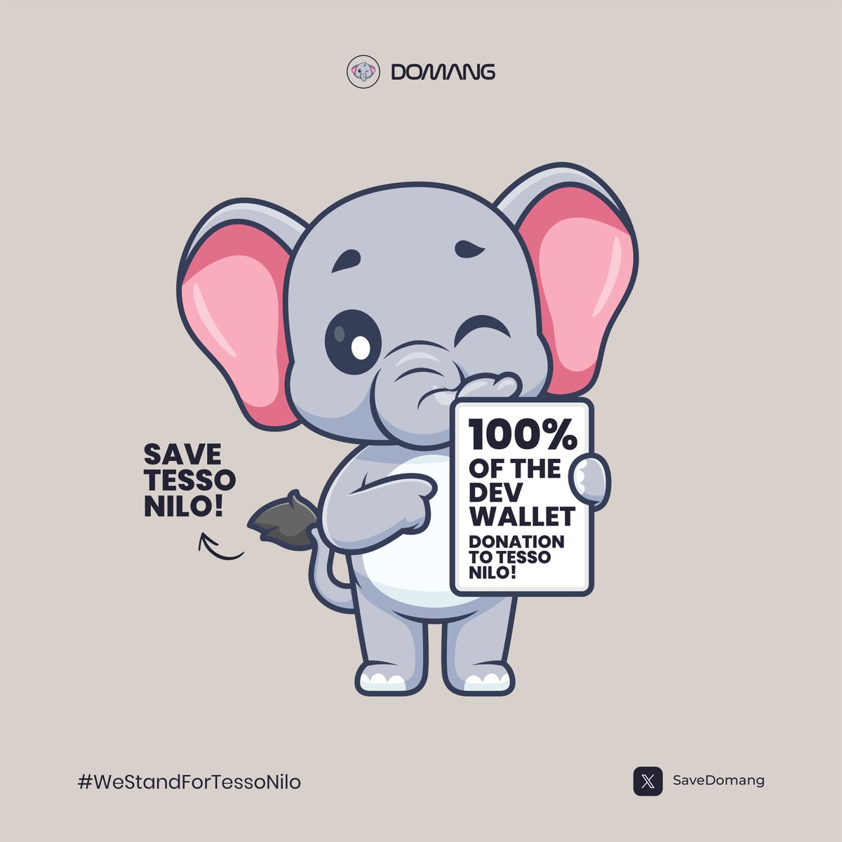 SaveDomang's tweet photo. 🚨BREAKING NEWS🚨

100% of the Dev Wallet will be donated to Tesso Nilo National Park 🌿🐘🌿

Fully transparent &amp; on-chain.

Crypto can create real impact.
$DOMANG - Meme coin with a mission.

#SaveTessoNilo #WeStandForTessoNilo 🐘🌿 https://t.co/NiQuKxVAEG