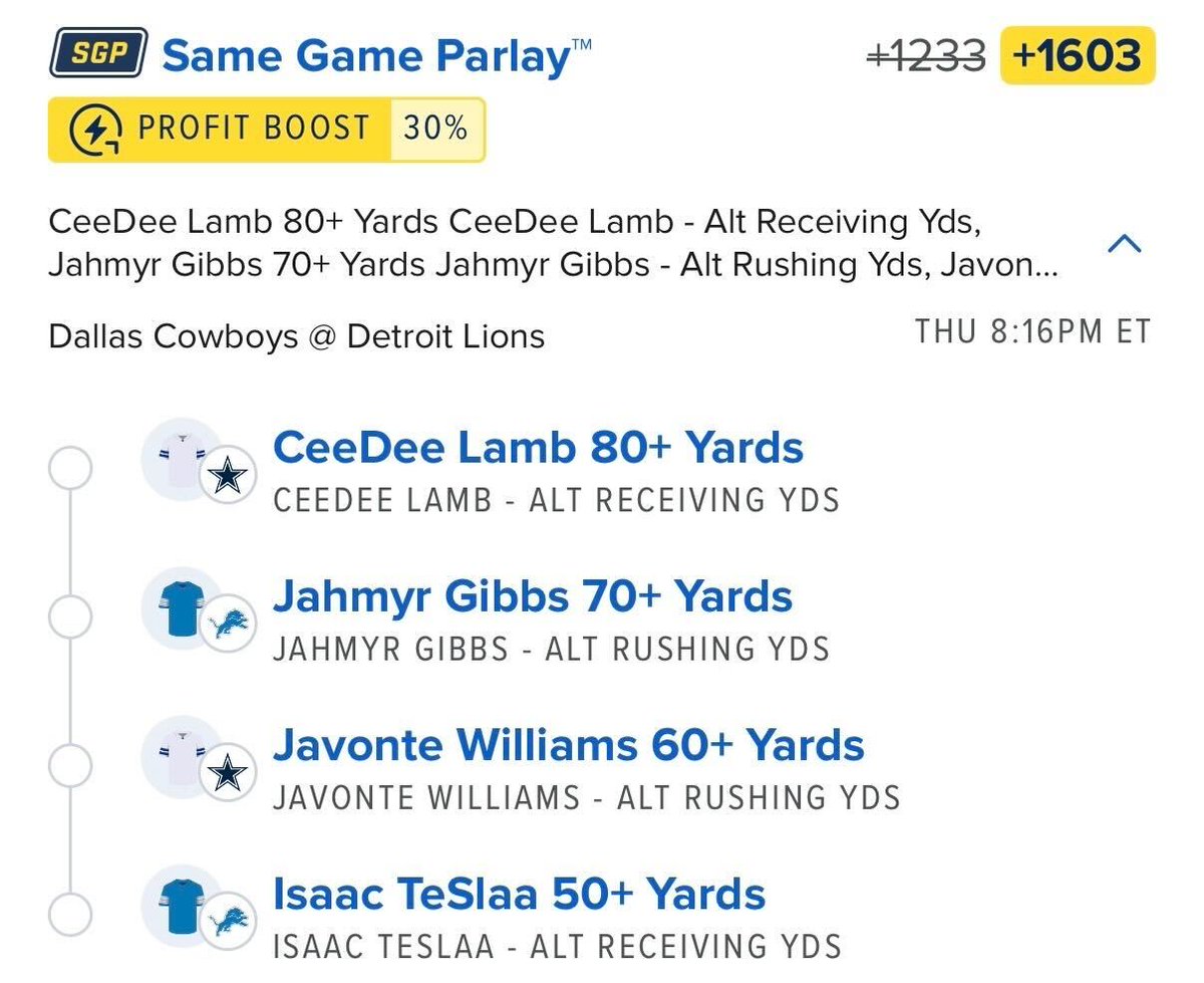TNF Parlay +1603 💥

We use to dream for Thursday Night matchups like this one. Let's cash!

🔗 <a href="/Playbook/">Playbook</a> Link below!