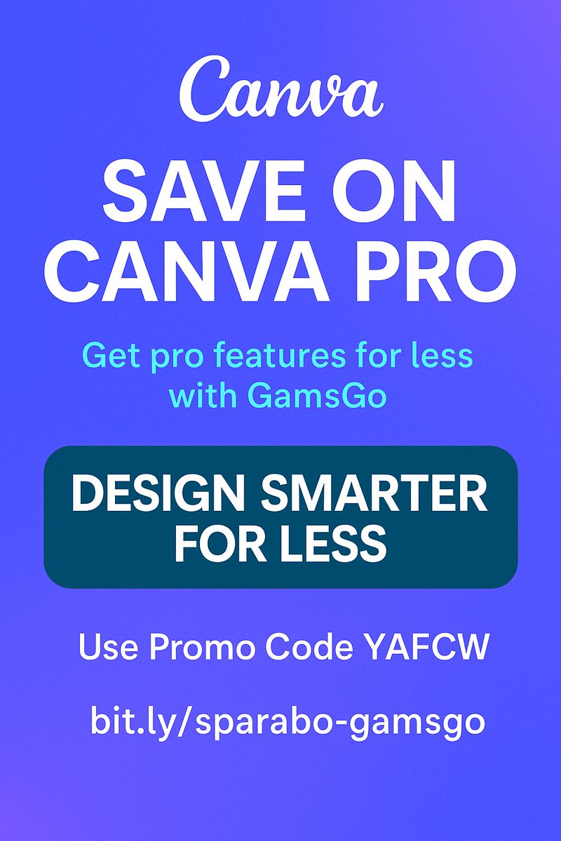 dein500eurodeal's tweet image. 🎨 Design smarter with Canva Pro – templates, brand kits &amp;amp; magic tools included.
Why pay full price when you can get it cheaper via GamsGo?
🔥 Limited deal, works worldwide!

Use code YAFCW to save:
👉 bit.ly/sparabo-gamsgo

#CanvaPro #GamsGo #DesignTools #Microsoft365 #Capcut