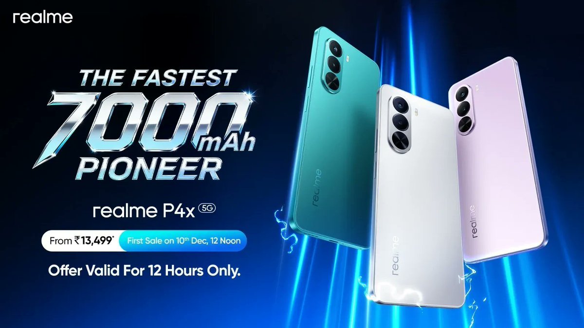 usnewsweeks's tweet image. Realme P4x 5G is here with a massive 7000mAh battery, smooth performance, and a budget-friendly price tag. A solid pick for 2025 power users. ⚡📱
Check full specs &amp;amp; insights in the article! shorturl.at/kuiRO

#USNewsWeeks #RealmeP4x5G #RealmeP4x #RealmeIndia #TechNewsIndia