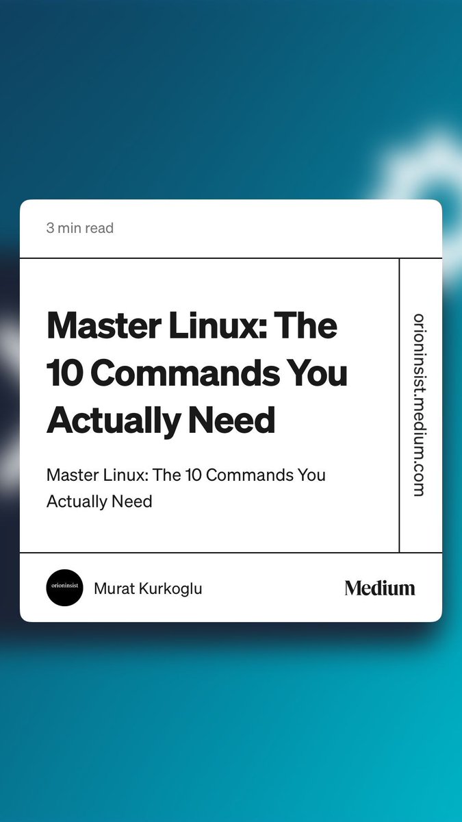 seanchiggins's tweet image. Master Linux: The 10 Commands You Actually Need orioninsist.medium.com/master-linux-t…
