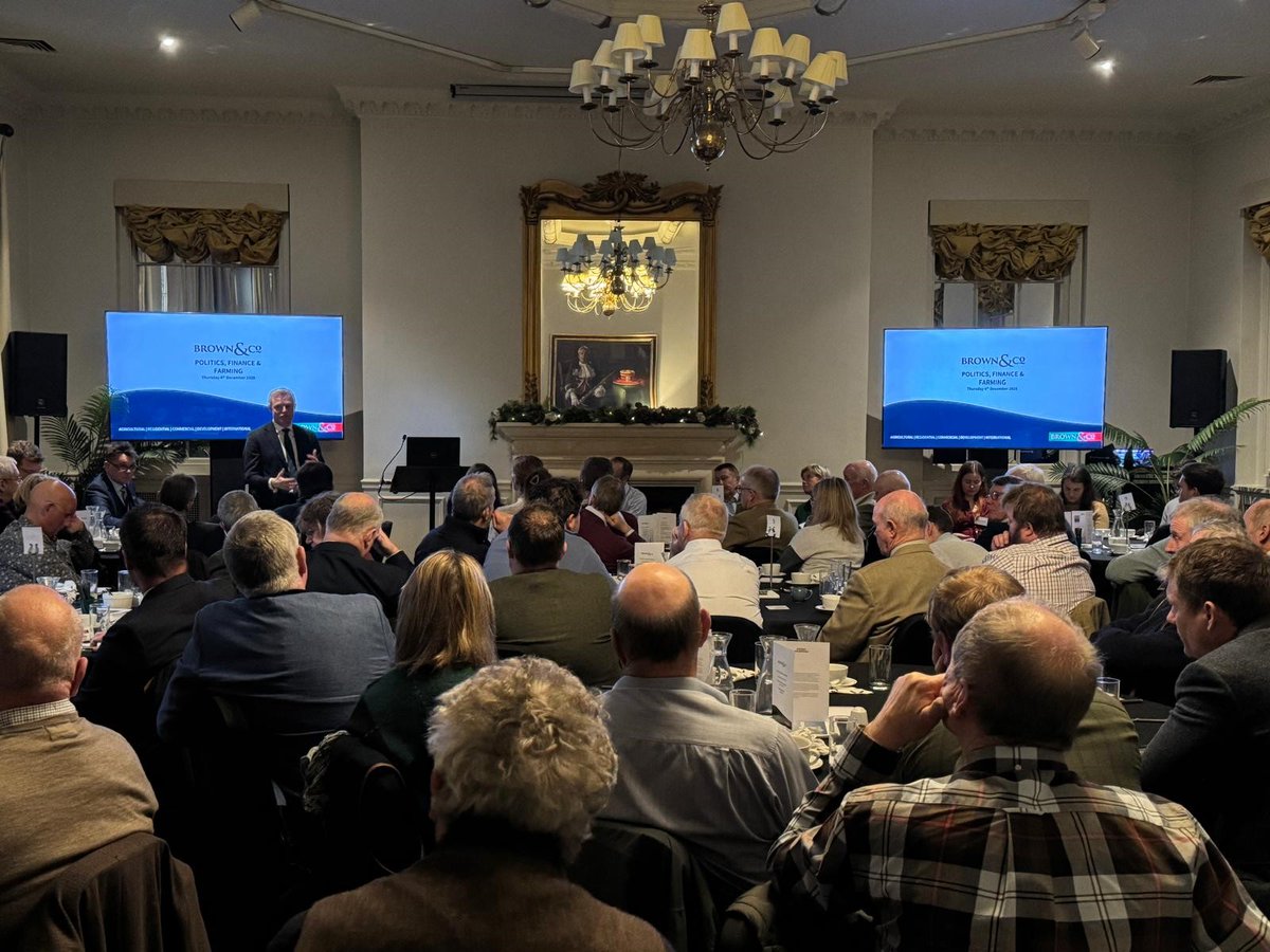 Brownandcorural's tweet photo. A packed room today as we welcomed @_RobbieMoore , James Miller @LBGplc &amp; George Dunn @TenantFarmers to our Winter Seminar chaired by Charlie Bryant. Farming policy, economic outlook &amp; tenanted system were key themes. For tailored advice, contact your local Brown&amp;Co office. https://t.co/9lFd7CflYK