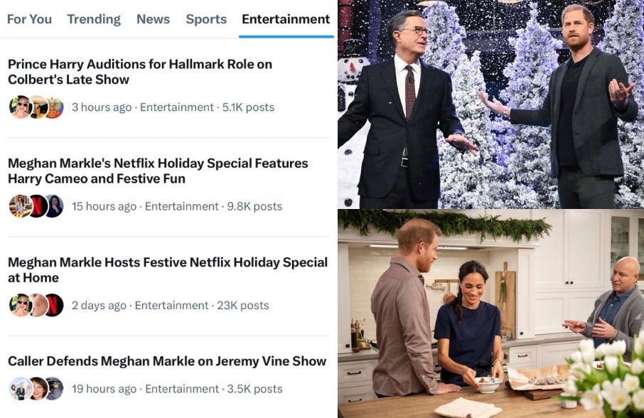 house_of_sussex's tweet photo. Behold… the most popular royals 👑
#HarryandMeghan are absolutely dominating global conversation (as always) 🤭♥️
#WithLoveMeghan is also currently in @Netflix’s Top 10 in SEVERAL countries including UK, Ireland, South Africa, Switzerland & Sri Lanka🥳
#PrinceHarryonColbert https://t.co/g2wy8T4Ozd