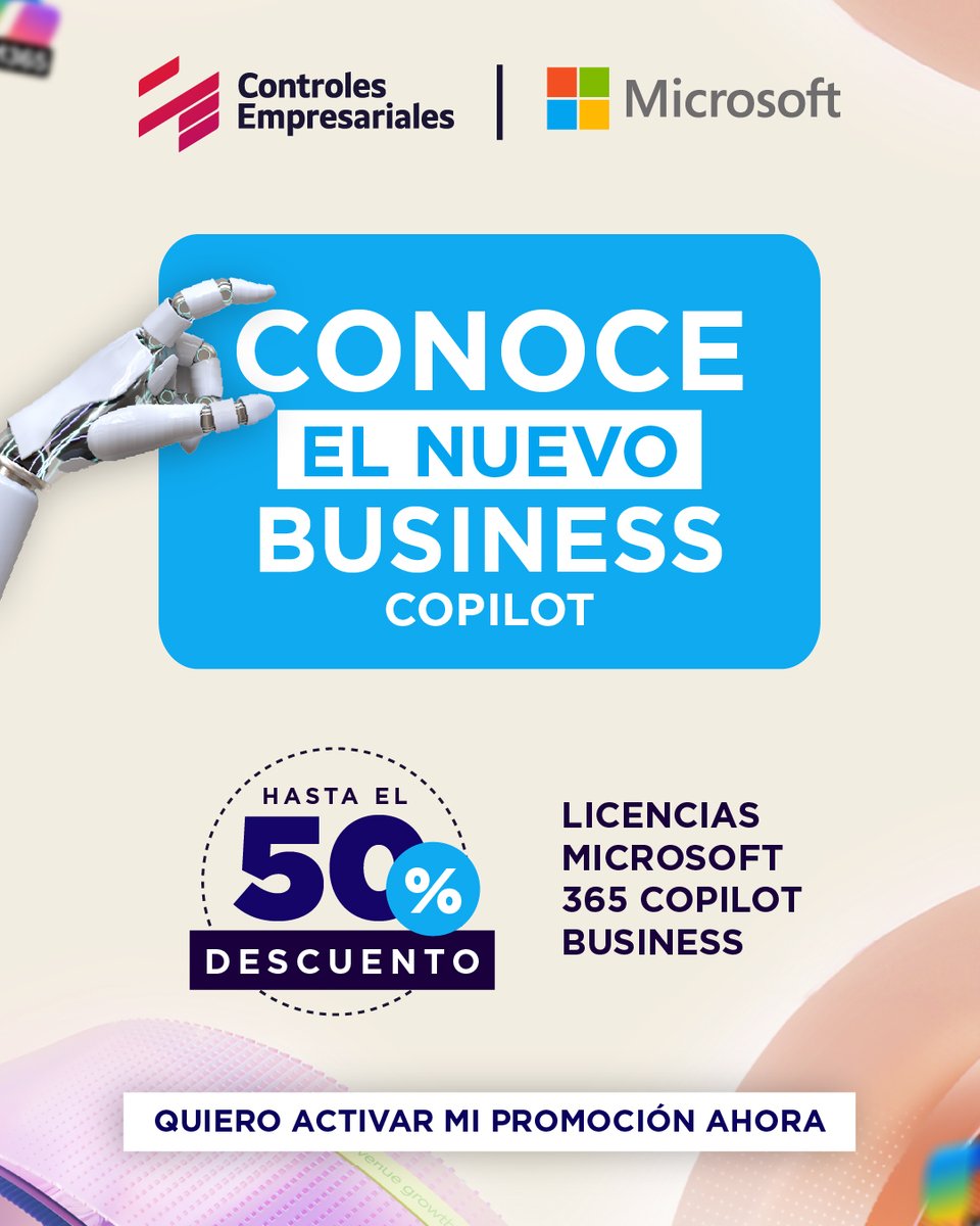 ¡El nuevo Copilot Business ya está aquí!🎉
Cuando la IA se integra a tu equipo, todo fluye mejor: más agilidad, menos fricción y una operación que responde a la velocidad del negocio.
Activa tus licencias con hasta 50% de descuento, 🚨solo por tiempo limitado🕧