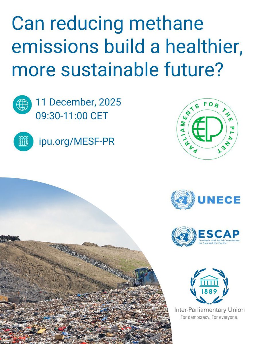 IPUparliament's tweet image. Can reducing #methane emissions build a healthier, more sustainable future? 

A joint #IPU, @UNESCAP, and @UNECE webinar will include #parliaments, governments, civil society and experts to discuss.

📅11 December

Register to join the conversation
➡️ipu.org/MESF