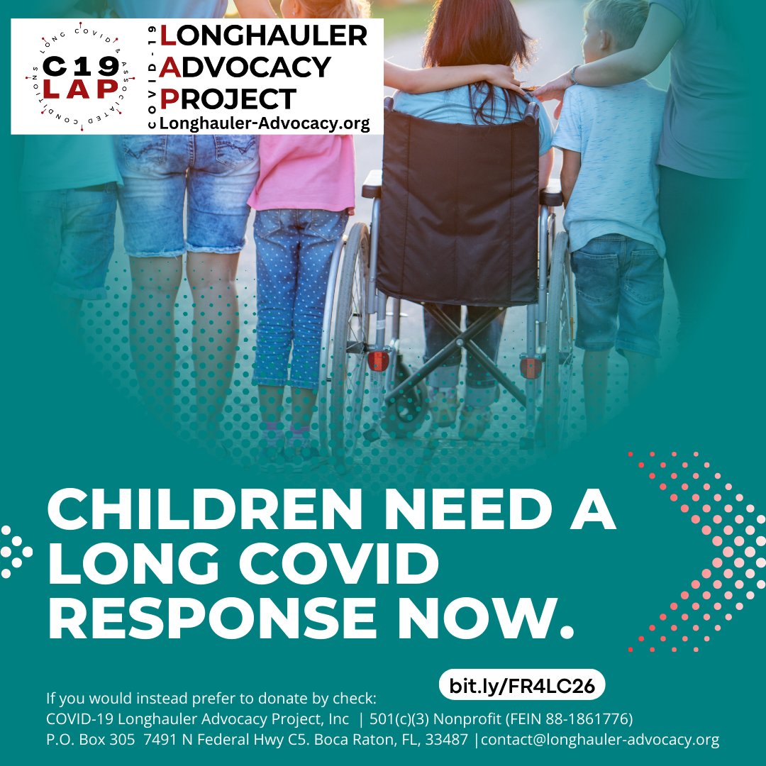 C19LH_Advocacy's tweet image. #LongCOVID is now the leading #chronicillness in children. Schools are unprepared and families are overwhelmed. Your support helps builds #pediatric guidance, school resources, and statewide programs. 

#Donate this #GivingTuesday to support our work and #LongCOVIDKids: