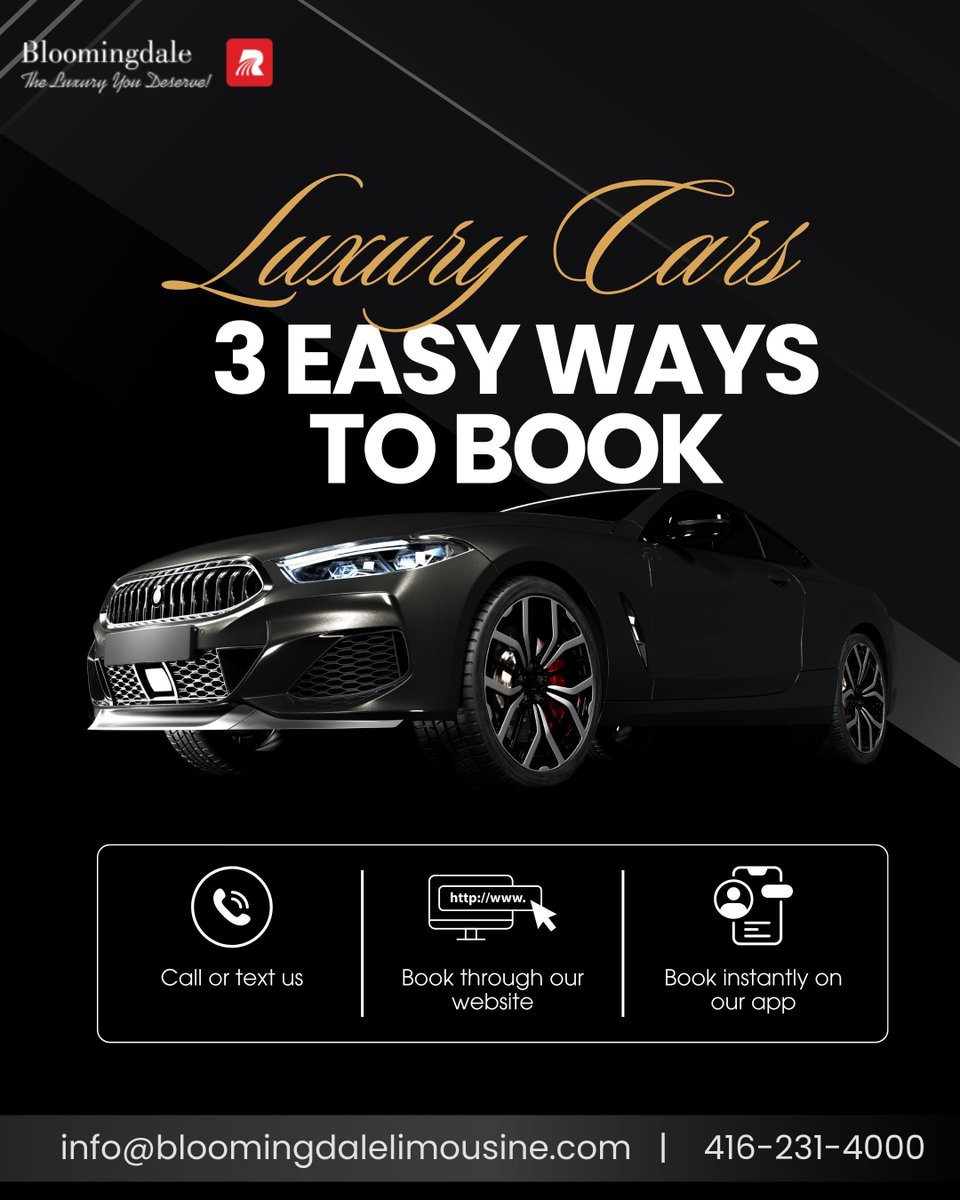 Bloomingdalimo's tweet photo. 𝟑 𝐓𝐚𝐩𝐬 𝐭𝐨 𝐋𝐮𝐱𝐮𝐫𝐲! 📲 

Call, web, or app—booking your professional ride with Bloomingdale Limousine is now instant and effortless.

Book your car today: https://t.co/7Nowjw0066 

#EasyBooking #LuxuryCars #LimoApp #Toronto https://t.co/ZP1dz66knB