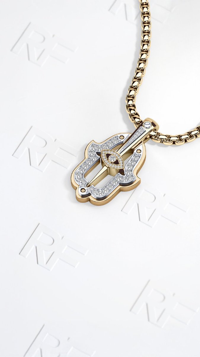 The Hamsa has been worn for over 2,000 years across the Middle East and North Africa as a symbol of protection and good fortune. Our two-tone Hamsa Pendant, set with natural or Rockford Labs ™ diamonds, takes that ancient sign and gives it a Rockford edge.