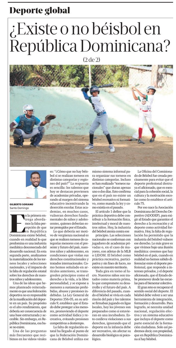 Nuestro artículo de hoy para el decano <a href="/ListinDiario/">LISTÍN DIARIO</a>, segunda parte . Sobre nuestra realidad socio -educativa -deportiva, para el debate . 

listindiario.com/el-deporte/bei…