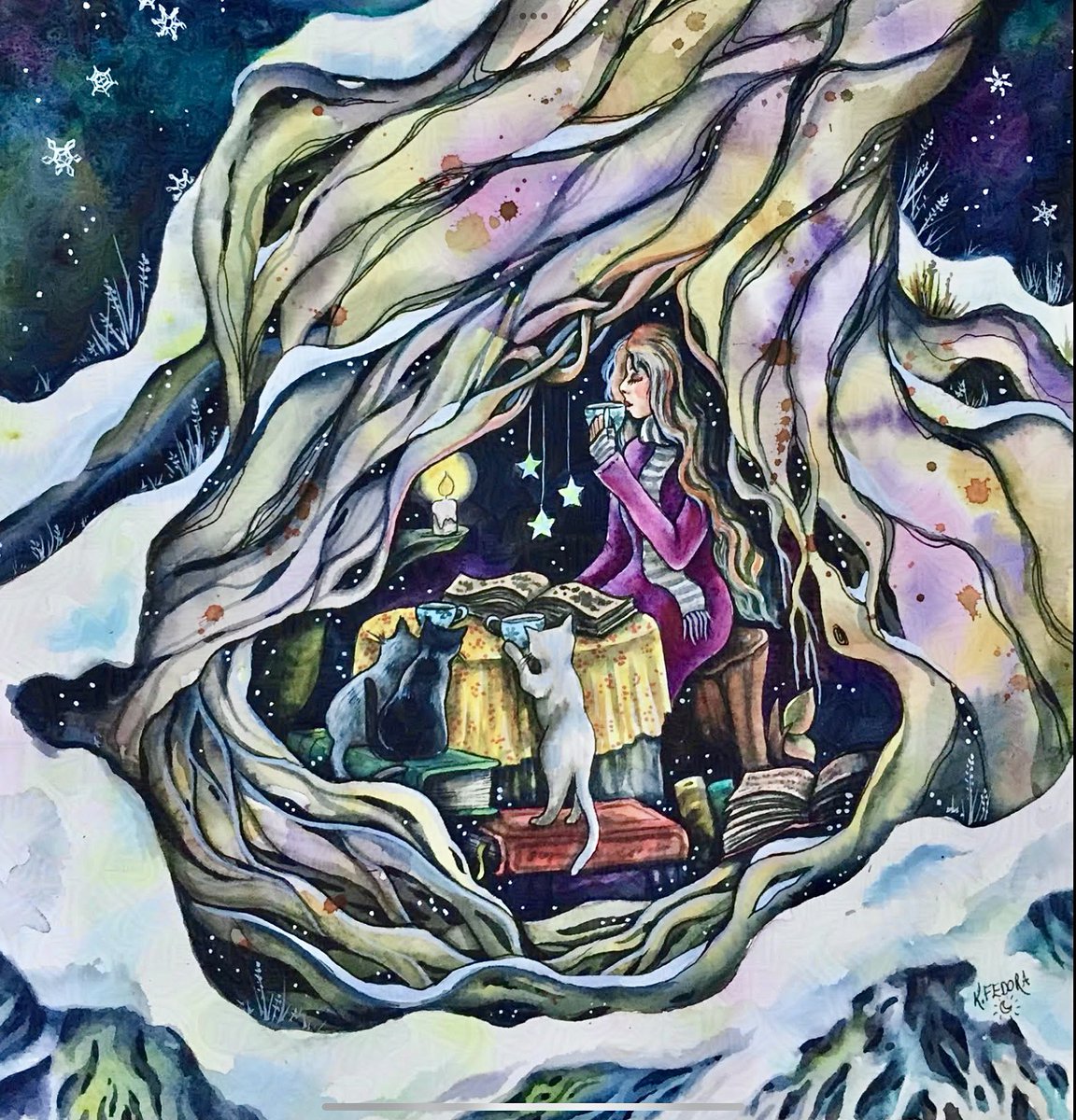 ScorpioLisaM's tweet photo. On Thursdays we wear purple. Art by Kat Fedora. #coloroftheday #thursdayvibes https://t.co/408WOtY4iA