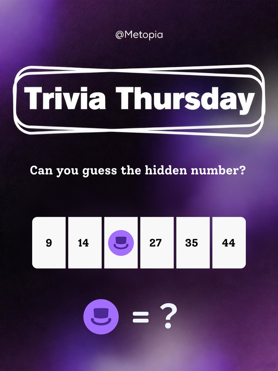 Metopia_xyz's tweet photo. #MetopiaTriviaThursday: Guess the number
Can you crack the hidden number behind $DEGEN? π© Put your math skills to the test!
How to enter:
1οΈβ£ Follow @Metopia_xyz
2οΈβ£ Like + Retweet + Tag 2 friends
3οΈβ£ Drop your answer in the comments
π 1000 $DEGEN + 10 Metopia XP
β° One lucky winner will be announced next Monday.