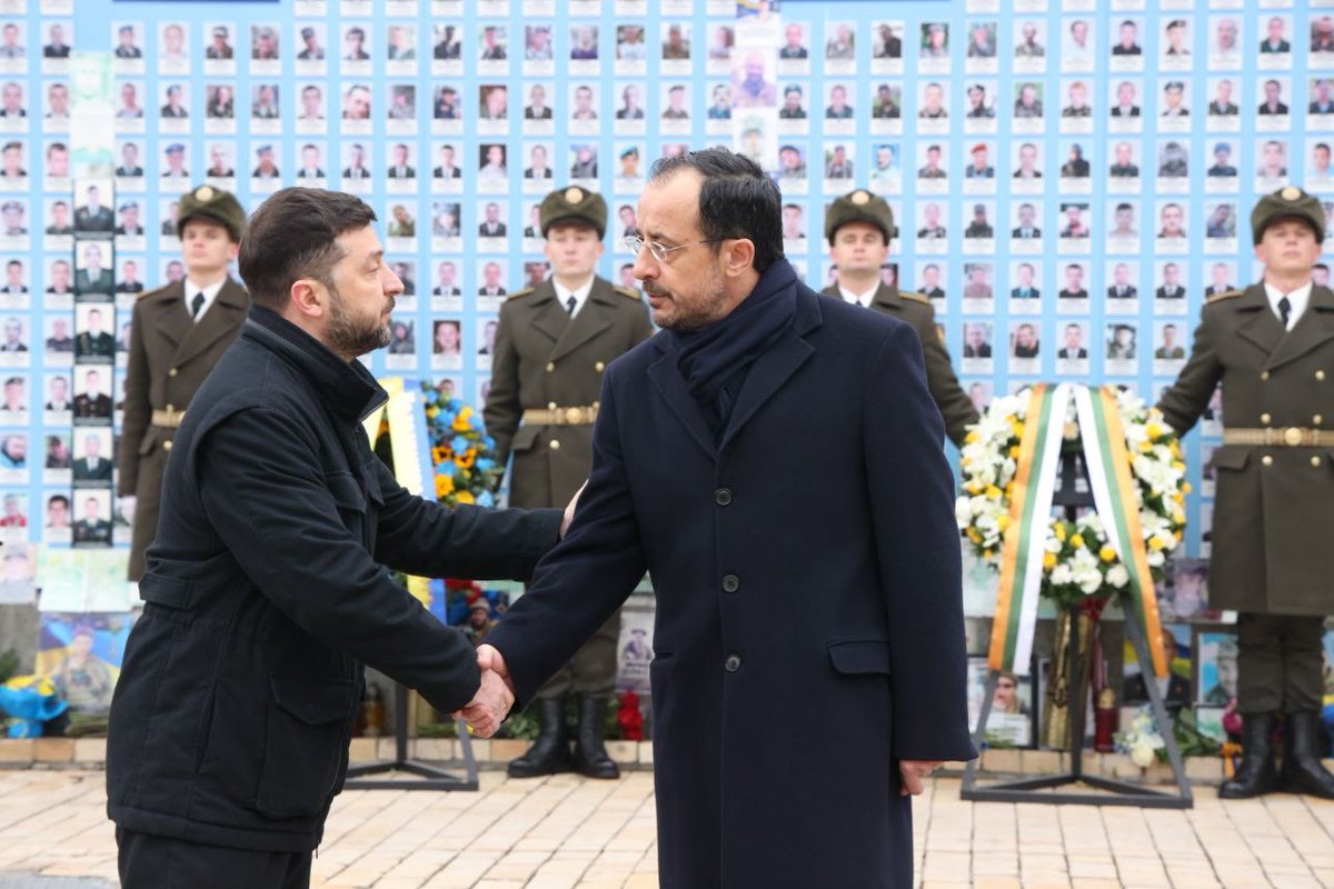 Christodulides's tweet image. Visiting Kyiv, 26 days prior to Cyprus assuming the Presidency of the Council of the    EU, to send a clear message:

Europe stands firmly with Ukraine. 

And Ukraine will be a top priority of the Cyprus Presidency. A member state that understands first hand the devastation of…