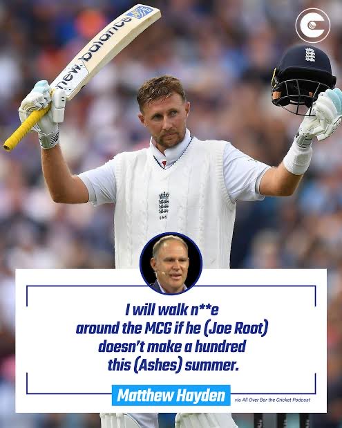 raosanthosh99's tweet photo. 🔥 Matthew Hayden Reacts After Joe Root Saves Him From a ‘Naked Run’! 🏟️

Aussie legend Matthew Hayden 😎 had joked he’d run around the MCG naked 🏃‍♂️💨 if Joe Root didn’t score a century in the Ashes.

Well… Root smashed a brilliant ton 💯🏏 and basically rescued everyone’s eyes 😅👀🚫