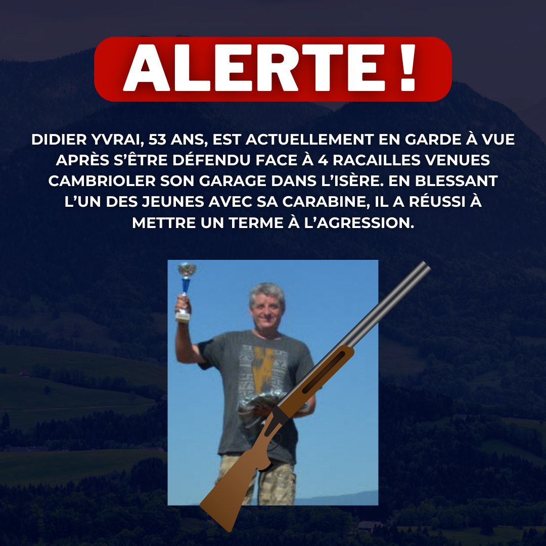 ⚠️🔴 SCANDALE EN COURS !

Didier, un garagiste isérois, est actuellement enfermé en garde à vue pour s'être défendu face à quatre racailles. Sa carabine lui a permis de sauver son bien et sa vie.

Mobilisons-nous pour l'aider lui et sa famille !