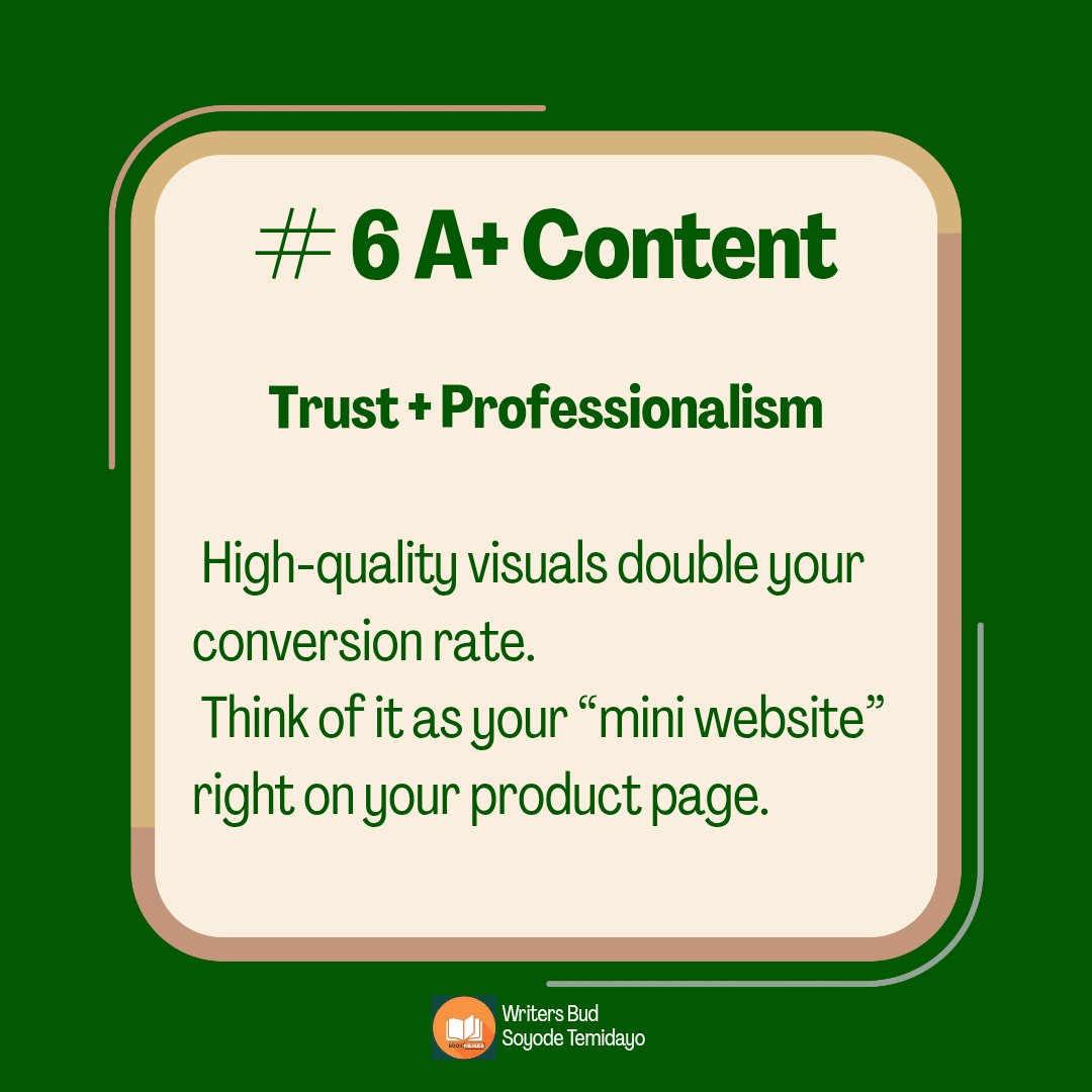 temidayowdt's tweet image. A+ Content
Professional visuals build trust.
Think of A+ as your “mini landing page” inside Amazon.
Books with A+ convert much higher.
#KDPCommunity
