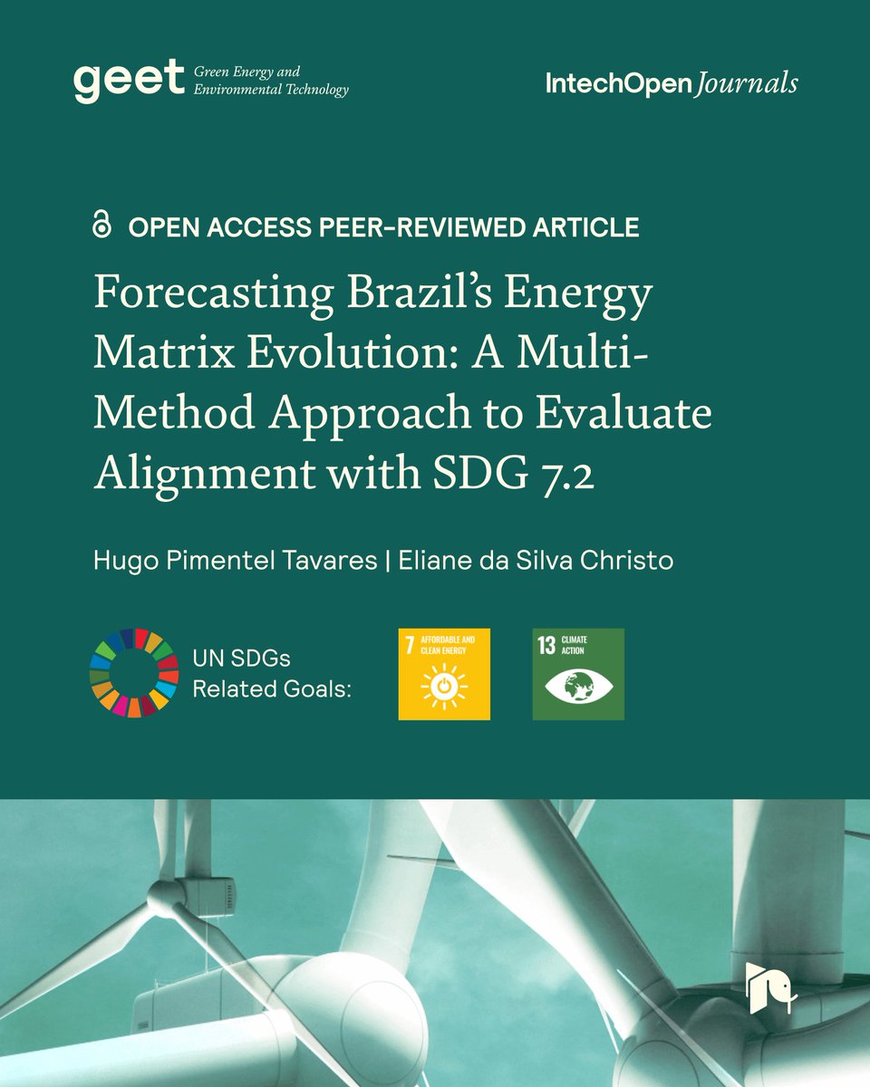 IntechOpen's tweet image. Brazil’s energy outlook shows steady progress toward a more diverse #renewable mix. This #OpenAccess research uses advanced forecasting methods to look into how #solar, #wind, and #hydro could influence the country’s #energy matrix by 2030, providing a clearer view of Brazil’s…