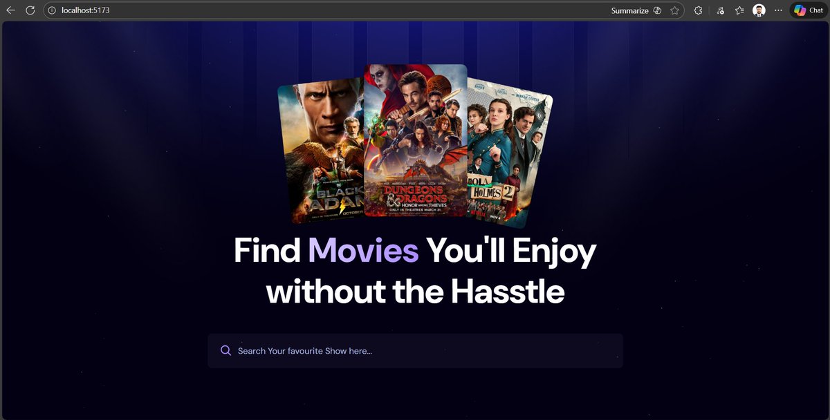 samrat21saha's tweet image. 🚀 Day 0 — React Journey Begins | Mooviee 🎬
Started building + deployed my movie-streaming app Mooviee.
✔ Project setup
✔ Hero section
✔ Search bar component
Link 👇
🔗 mooviee-movie-streaming-app.vercel.app
#React #JavaScript #ReactProjects #LearningInPublic #OpenToWork #BuildInPublic