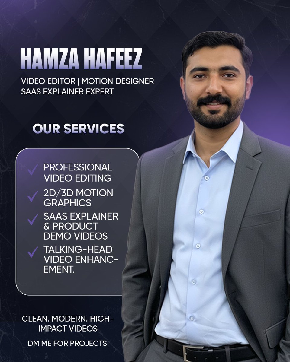 Humibuds1's tweet photo. PROFESSIONAL VIDEO EDITOR & MOTION DESIGNER
I help brands and creators elevate their content through high-quality video editing,
#HamzaHafeez
#MotionDesigner
#MotionGraphics
#VideoEditor
#SaaSExplainer
#TalkingHeadVideos
#VideoEditingServices
#2DMotionGraphics
#3DMotionGraphics https://t.co/vQyH0iM64z
