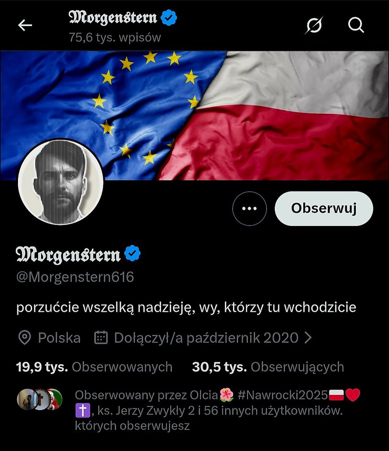 Jest, żyje ale chyba nie ma się najlepiej...
Po ponad tygodniu milczenia, dał znak życia.
Wprawdzie sam nic nie pisze <a href="/Morgenstern616/">𝕸𝖔𝖗𝖌𝖊𝖓𝖘𝖙𝖊𝖗𝖓</a>  ale podaje dalej wysrywy swego ulubieńca, prawniczej miernoty - Waldemara Żurka.
Działa jak Tusk - na przeczekanie.
Pozdrówmy hejtera dekady.. 😂