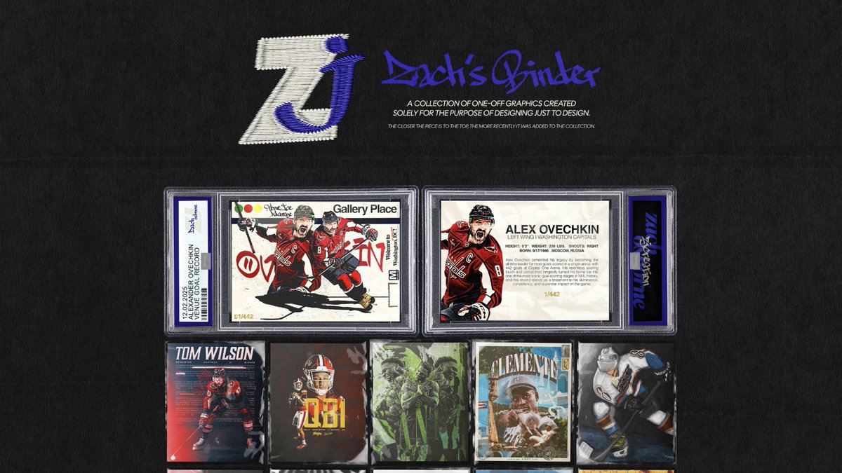 zjcreation's tweet photo. I’ve been gathering a lot of inspiration from trading cards recently, and used the idea of a card binder as a display for some of my one-off graphics, pieces I wanted to display but didn’t quite fit into any other section of my portfolio. https://t.co/8GUO8od9Wy