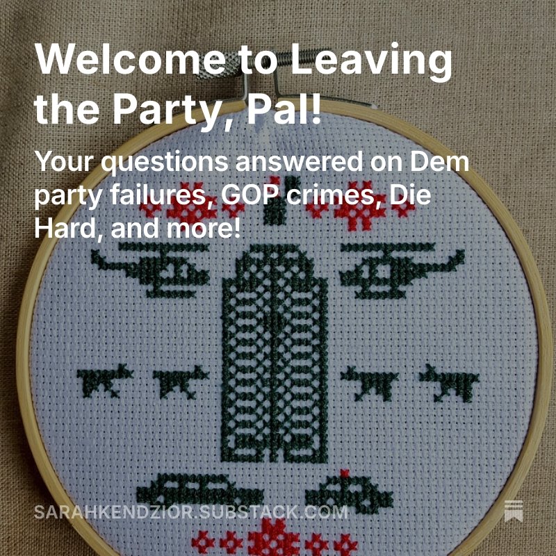 sarahkendzior's tweet image. The answers to my reader Q &amp;amp; A are up! Topics covered include GOP crimes, Dem complicity, the need for third parties, Ukraine, Epstein, the best Christmas movies, and more! Read here:
sarahkendzior.substack.com/p/welcome-to-l…