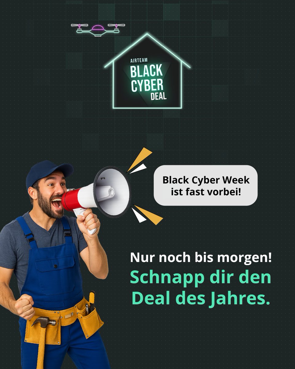 ⏳ Die Airteam Black Cyber Week endet morgen!
Wenn du deine Flatrate verlängern oder upgraden willst und dabei richtig sparen möchtest, ist jetzt der Moment.

🔥 Schnapp dir den Deal des Jahres!
👉 Mehr Infos auf hubs.ly/Q03WBL6G0