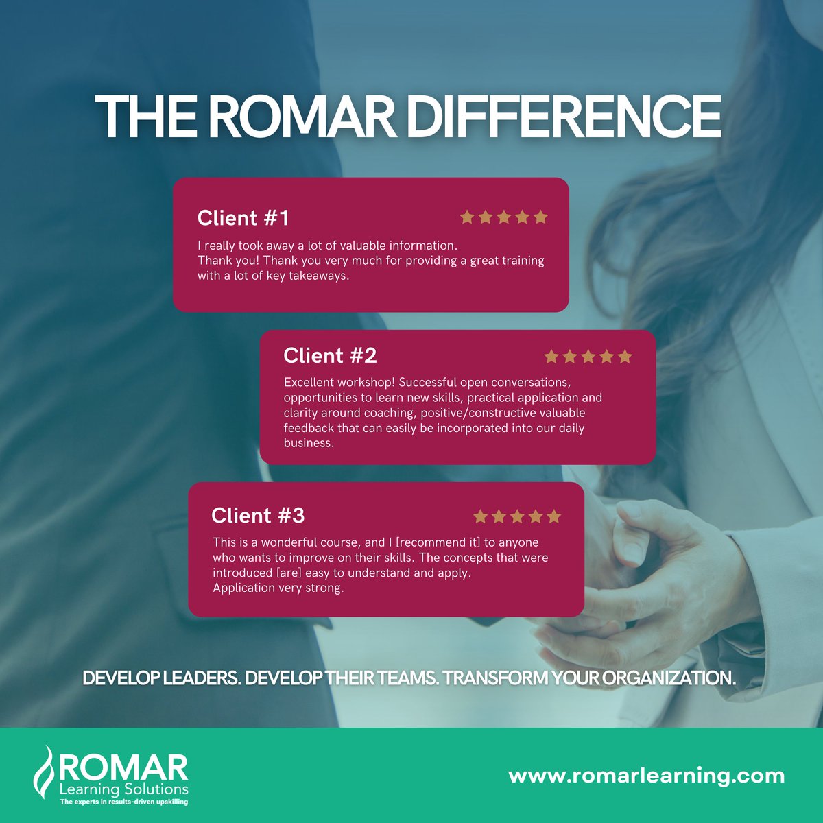 RomarLearning's tweet image. Romar’s coaching approach helps organizations build the right skills with the right tools and sustain them long-term. Connect with us: romarlearning.com/contact/      

#RomarLearning #LearningSolutions #Training #AdultLearning #LeadershipDevelopment #TheWoodlandsTX