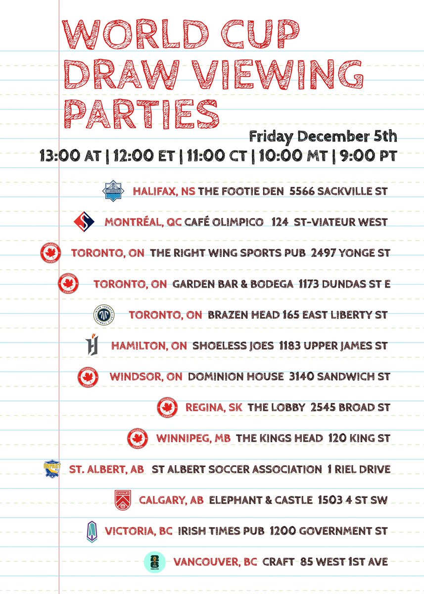 thevoyageurs's tweet image. Good morning #VoyageursFamily!  World Cup draw viewing parties for you! 
Please note: the Forge and Inter Toronto events require RSVPs, the Calvary event recommends reserving a table and the FIFA Vancouver event is ticketed. #AllezLesRouges ❤️🇨🇦⚽