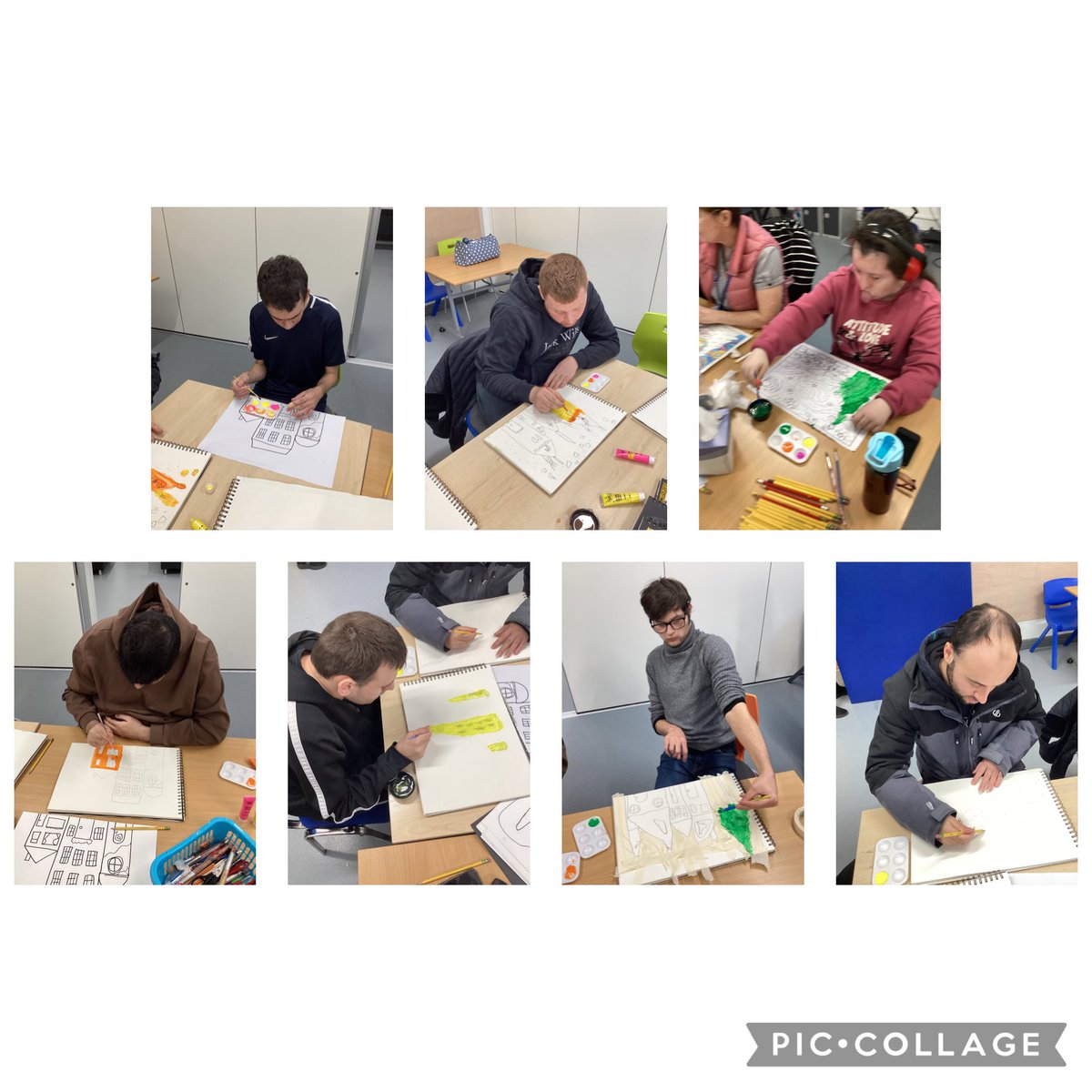 WB_College's tweet photo. 🎨 Watercolour Art at College🎨
This week our students have been exploring water colour techniques and creating beautiful Christmas Village scenes in their sketchbooks.
#disabiltyawareness #artclass #creativelearning https://t.co/yK2bBTkMjY