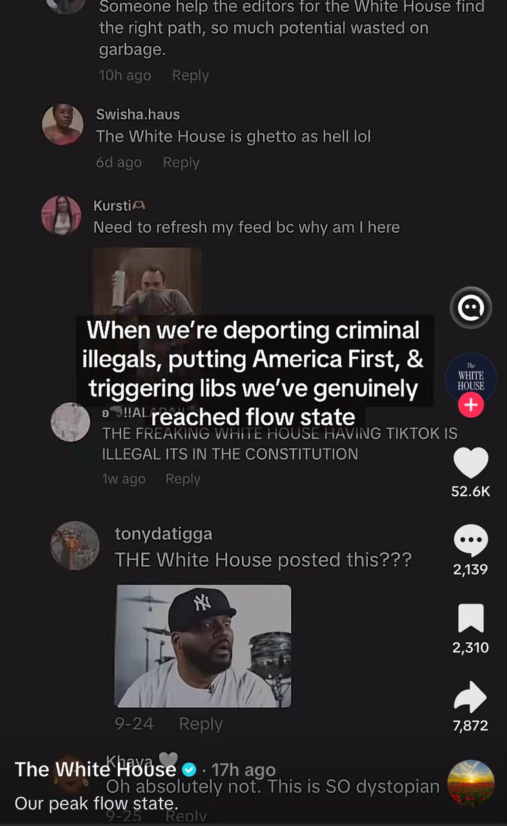 The official White House TikTok btw 

$flow

GYKBbafCYFwd9gYrZuVQ4yYwdHgbxJ1HRQh8jN6Apump
